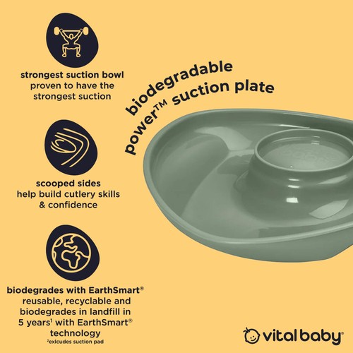 Vital Baby Nourish Power Suction Plate - natural moss