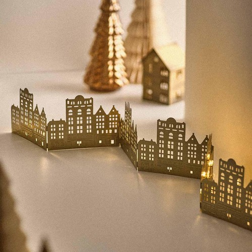 M&S Lit Window Scene Townhouse, Gold