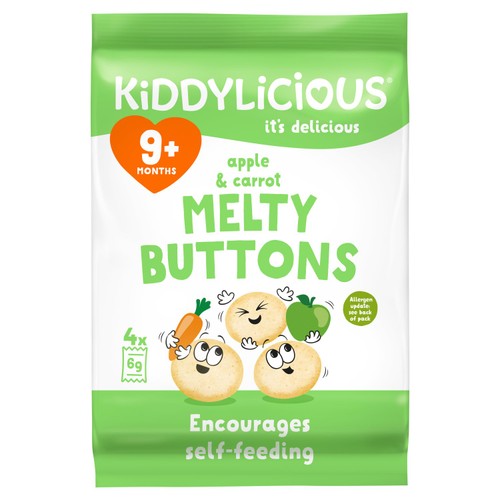 Kiddylicious Apple & Carrot Melty Buttons Baby Snacks Multi
