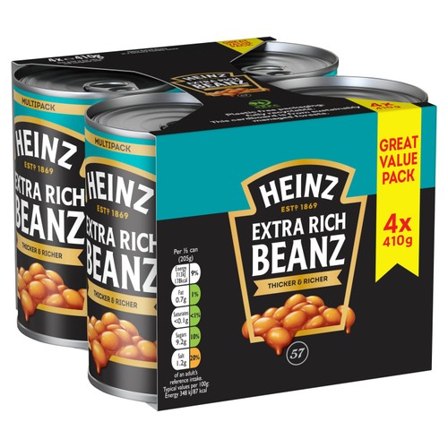 Heinz Extra Rich Beans 410g 4pk 