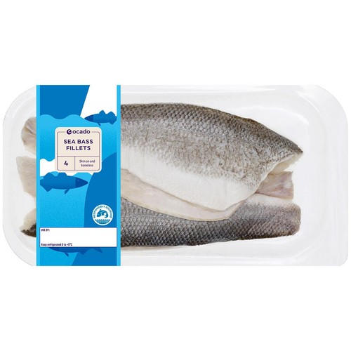 Ocado 4 Sea Bass Fillets Skin On & Boneless