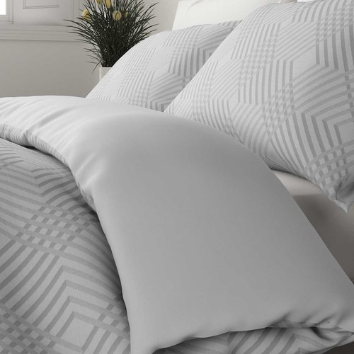 M&S Pure Cotton Single Geometric Sateen Bedding Set, Grey