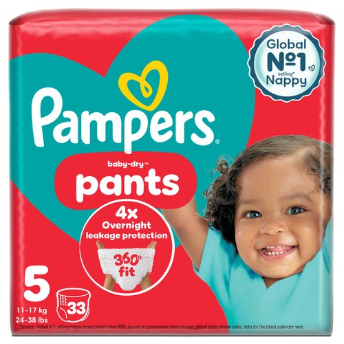 Pampers Baby-Dry Nappy Pants, Size 5 (12-17kg) Essential Pack