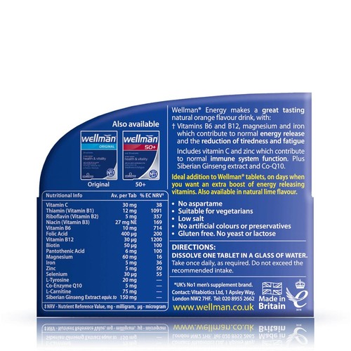 Vitabiotics Wellman Orange Energy Effervescent Tablets 