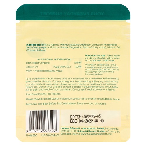 Holland & Barrett Vitamin D3 75 ug