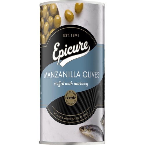 Epicure Manzanilla Stuffed Olives with Anchovy MSG FREE