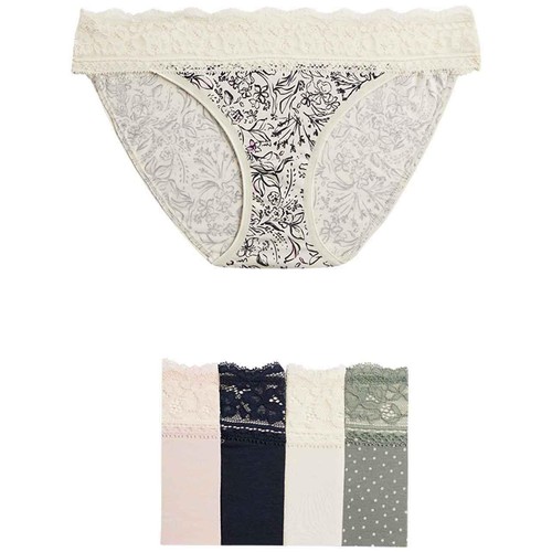 M&S Womens, Cotton Blend Printed Bikini Knickers, Size 18, Green Mix
