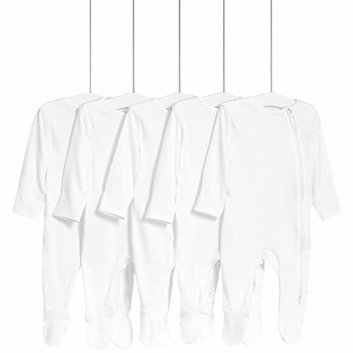 M&S Core Zip Footed Sleepsuit, 6-9 Months, White