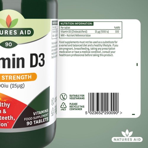 Natures Aid High Strength Vitamin D3 Tablets 1000iu 