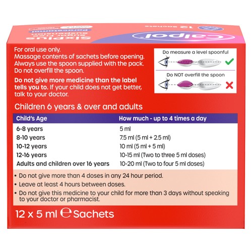 Calpol SixPlus Sugar & Colour Free Suspension Sachets Strawberry 6+ Years