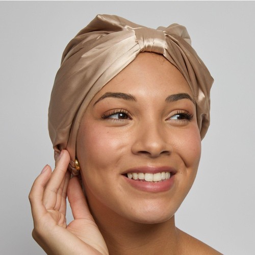 Silver Cloud Hair Wrap Satin Infused with Silver Ions Caramel