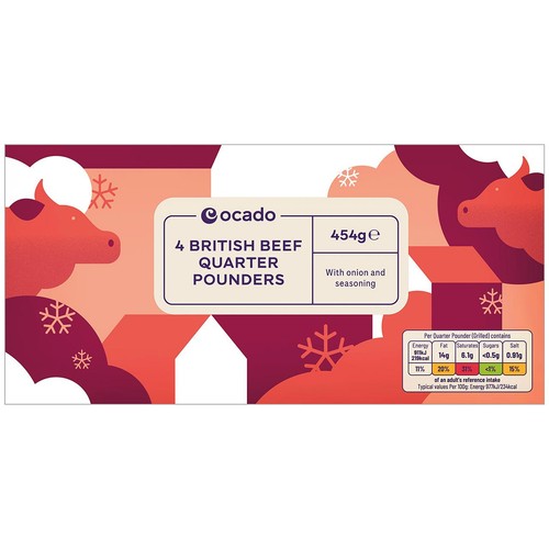 Ocado Frozen 4 British Beef Quarter Pounders