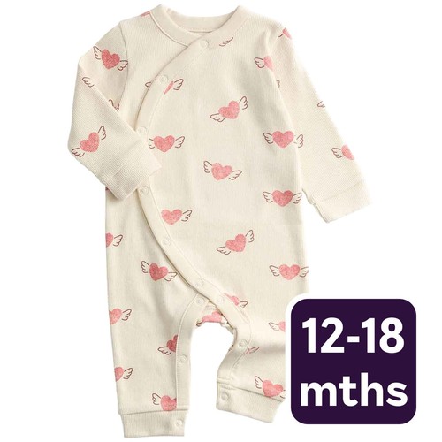 M&S Heart Print Sleepsuit, 12-18 Months. Light Cream