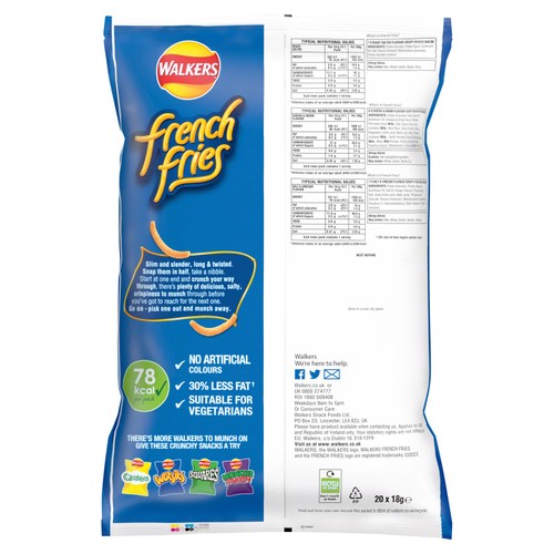 Walkers French Fries Flavour Crispy Potato Snacks 20 x 18g