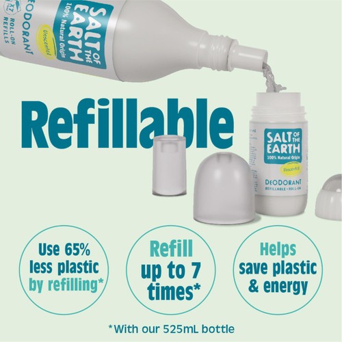 Salt of the Earth Unscented Natural Deodorant Refillable Roll-on