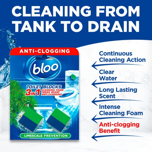 Bloo Toilet Blocks, Toilet Cleaner Block with Cleaning and Foaming Action