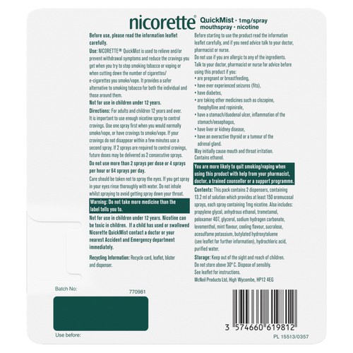 Nicorette QuickMist Mouth Spray, Freshmint Duo, 1 mg (Stop Smoking Aid)