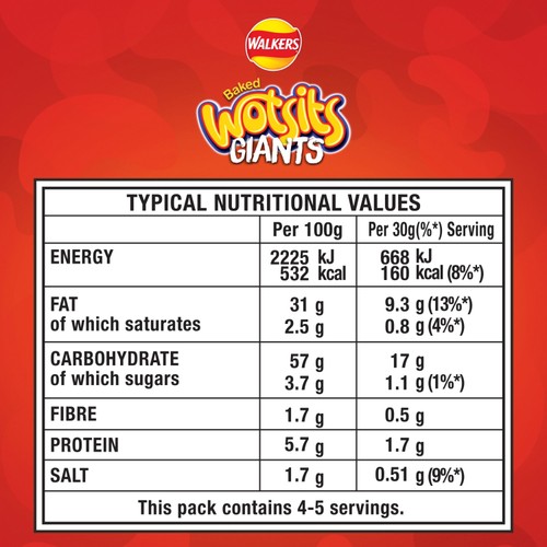 Walkers Wotsits Giants Sweet & Spicy Snacks Crisps 130g