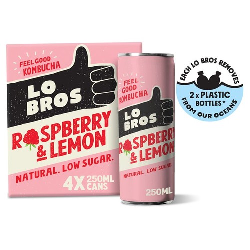 Lo Bros Kombucha Raspberry & Lemon Low Sugar Multipack
