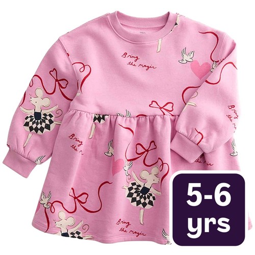 M&S Printed Sweat Dress, 5-6 Y, Rose