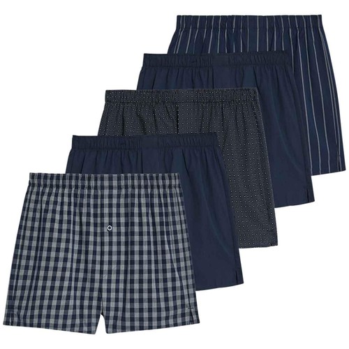 M&S Mens Pure Cotton Assorted Woven Boxers, XXL, Dark Navy