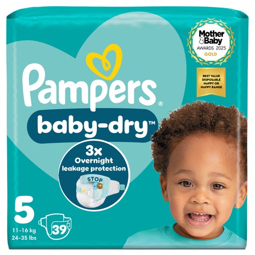 Pampers Baby-Dry Nappies, Size 5 (11-16kg) Essential Pack