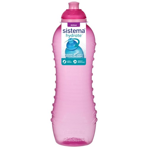 Sistema Hydrate Twist Sip Water Bottle 620ml Pink Leakproof