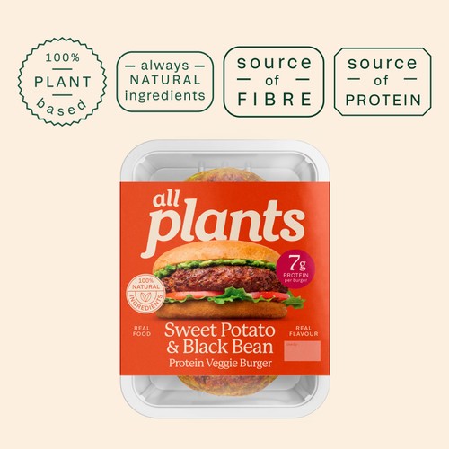 all plants Sweet Potato, Black Bean & Chipotle Protein Veggie Burger