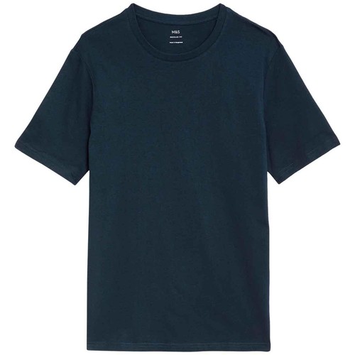 M&S Mens Regular Fit Pure Cotton Crew Neck T-Shirt, XXL, Navy