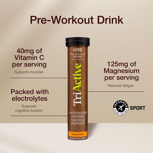 TriActive Pre-Workout Electrolyte Drink "with Benefits" Effervescent Mango