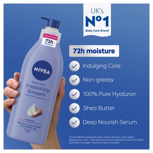 NIVEA Body Lotion for Dry Skin, Irresistibly Smooth