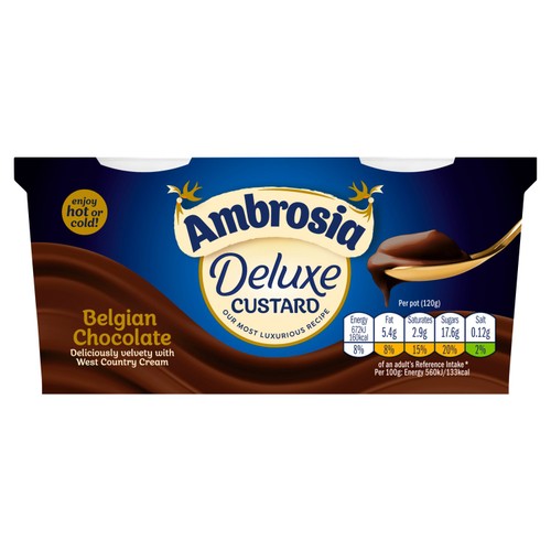 Ambrosia Deluxe Custard Belgian Chocolate Dessert Snack Pots