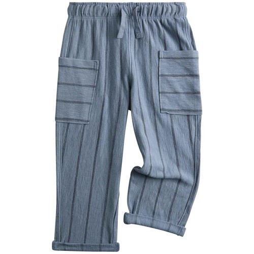 M&S Boys Pure Cotton Textured Striped Trousers, 2-3 Years, Dark Blue