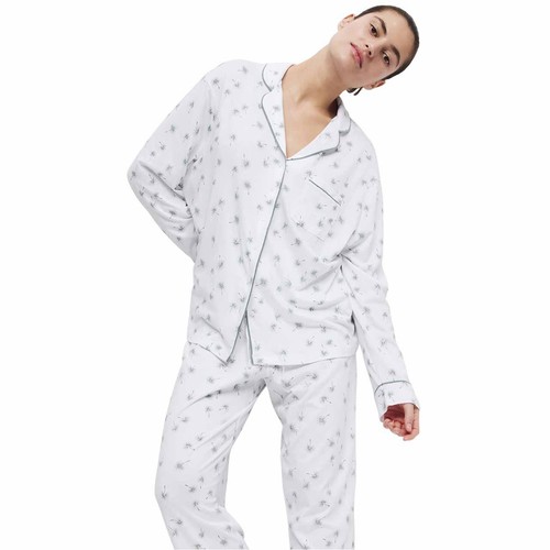 M&S Womens Cotton Modal Printed Pyjama Set, Size Medium, White Mix