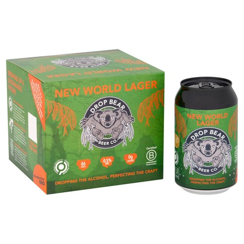 Drop Bear Beer New World Lager 4 pack 0.5% Alcohol-Free