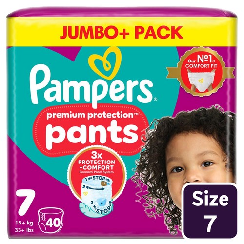 Pampers Premium Protection Nappy Pants, Size 7 Jumbo Pack