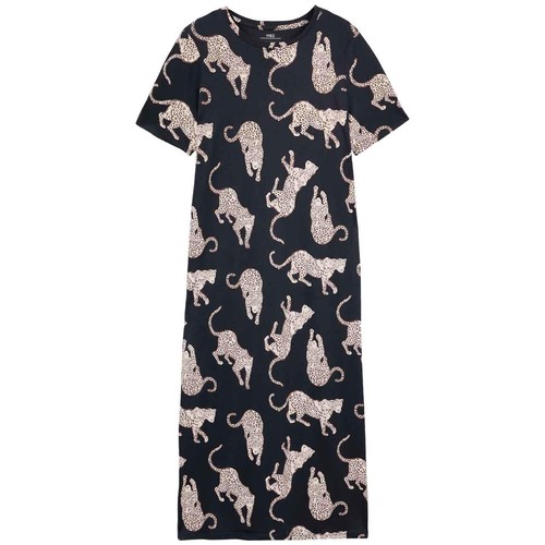 M&S Cotton Printed Long Nightdress, Navy, Medium