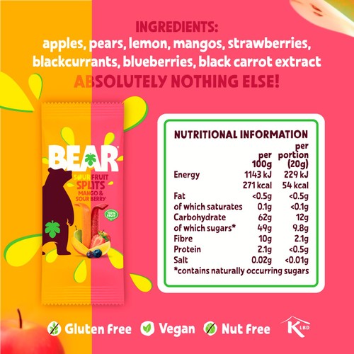 BEAR Fruit Splits Sour Berry & Mango Multipack