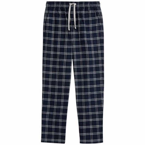 M&S Mens Pure Cotton Checked Pyjama Bottoms, M, Navy