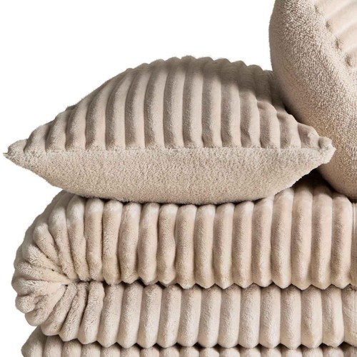 M&S Cloud Fleece Striped Bedding Set, Single, Neutral