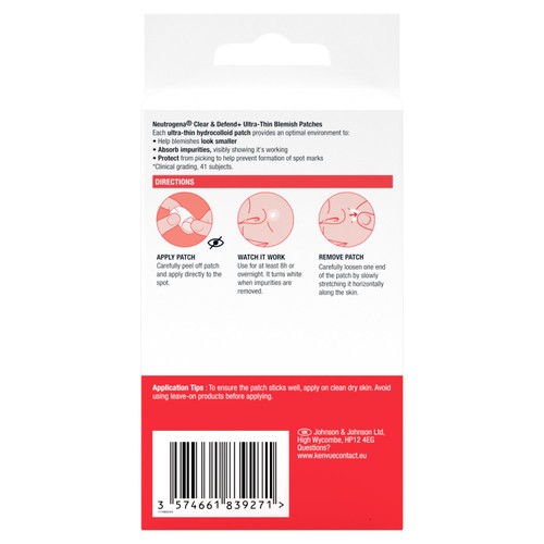 Neutrogena Clear & Defend + Ultra-Thin Blemish Patches, 24 Patches