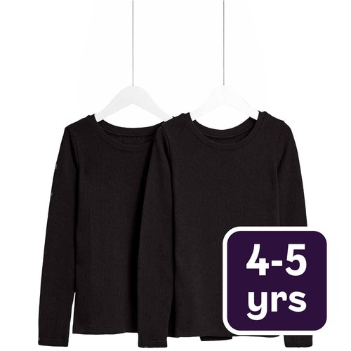 M&S Unisex 2pk Heatgen Thermal Tops, 4-5 Years Black