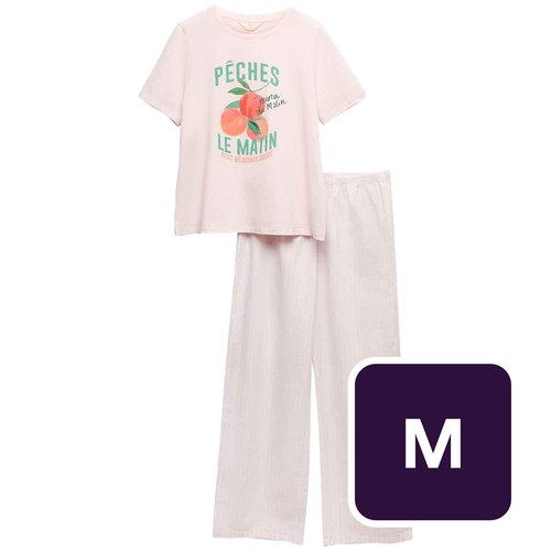 M&S Womens Pure Cotton Pyjama Set, Medium, Pink
