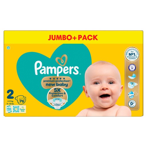 Pampers New Baby Nappies, Size 2 (4-8kg) Jumbo+ Pack