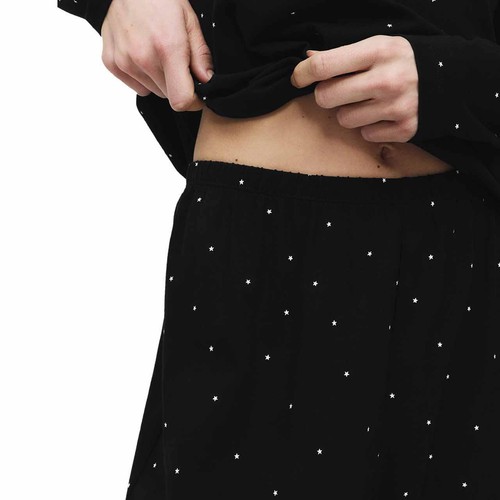 M&S Womens Pure Cotton Printed Pyjama Set, Small, Black Mix