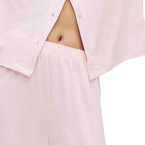 M&S Womens Soft Touch Printed Revere Pyjama Set, Medium, Pink Mix