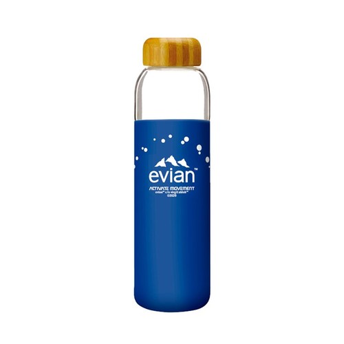 Evian SOMA Travel Glass Water Bottle Designer Blue