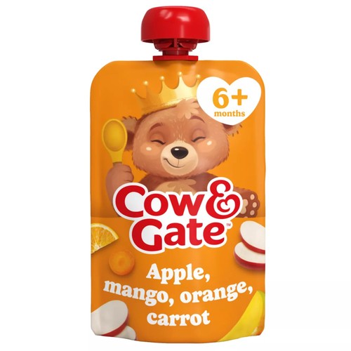 Cow & Gate Fruit Pouch Apple Mango Orange & Carrot Baby Food 6+ Months