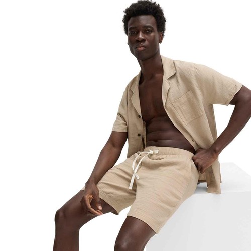 M&S Mens Pure Cotton Woven Loungewear Shorts, 'L, Putty Mix