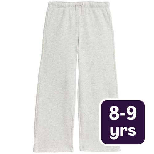 M&S Girls Wide Leg Cotton Rich Joggers, 8-9 Y, Grey Marl